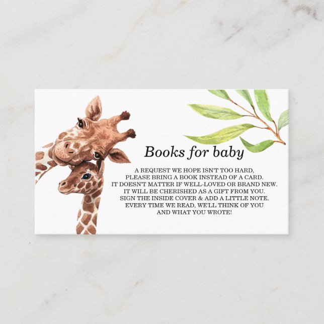 Books for Baby Shower Giraffe Book Request Card (Front)
