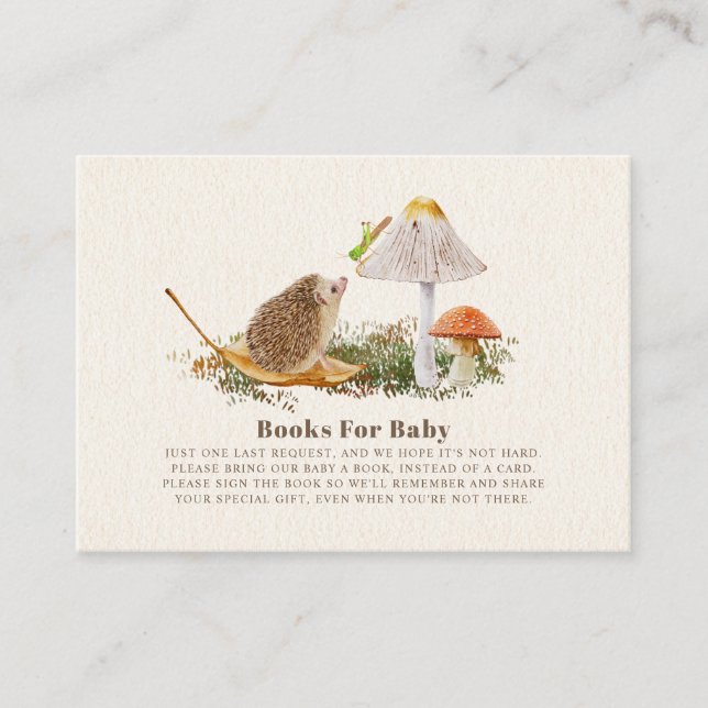 Books For Baby Shower Hedgehog Woodland Mushroom Enclosure Card (Front)