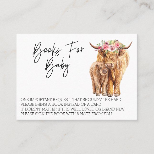 Books for Baby Shower Highland Cow  Business Card (Front)