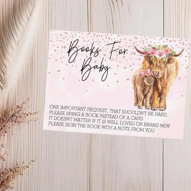 Books for Baby Shower Highland Cow Pink Calf Business Card (Creator Uploaded)