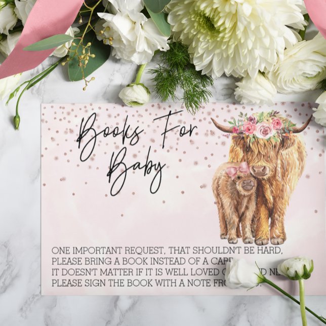 Books for Baby Shower Highland Cow Pink Calf  Enclosure Card (Creator Uploaded)
