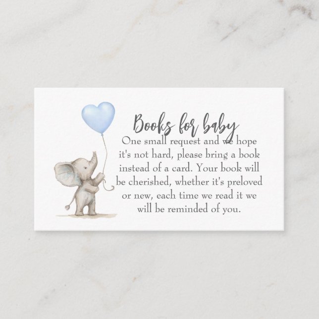 Books for Baby Shower Insert Card – Blue Elephant (Front)