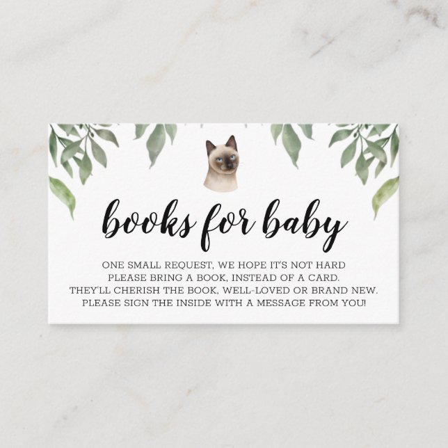 Books for Baby siamese Cat Boho Greenery Enclosure Card (Front)