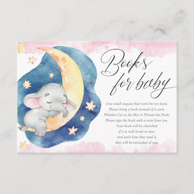 Books for baby sleeping elephant moon stars girl enclosure card (Front)