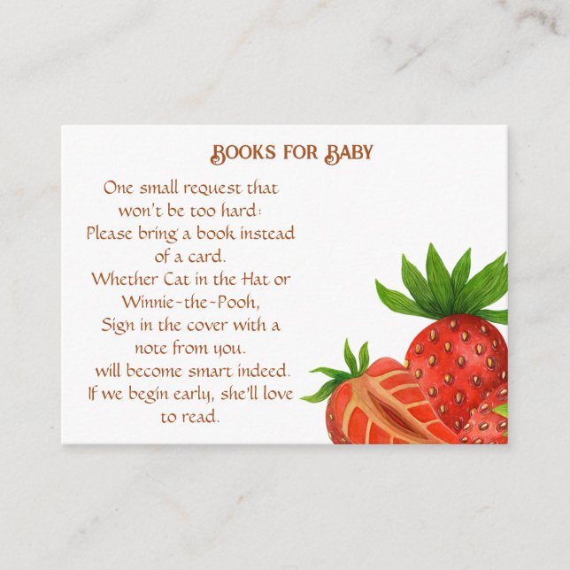 Books for Baby Strawberry Baby Shower Enclosure Card (Front)