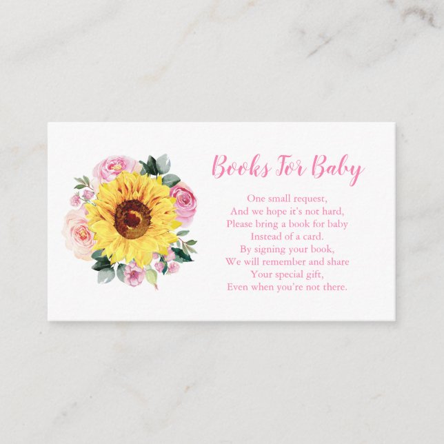 Books For Baby Sunflower Pink Floral Baby Shower Enclosure Card (Front)