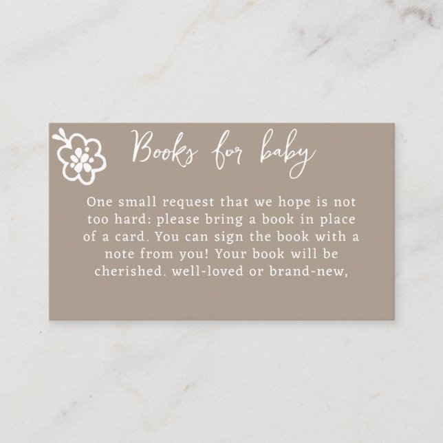 Books for Baby Tan Brown Spring Baby Shower Enclosure Card (Front)