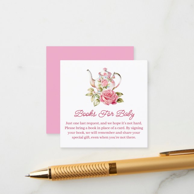 books for baby, tea party girl baby shower  enclosure card (Front/Back In Situ)