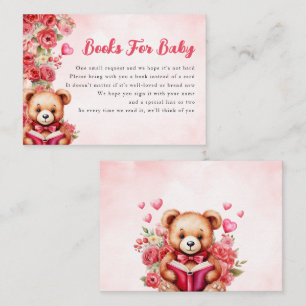Books For Baby Teddy Bear Baby Shower Floral Pink Enclosure Card