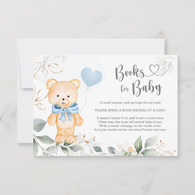 Books for Baby Teddy Bear Greenery Foliage Invitation (Front)