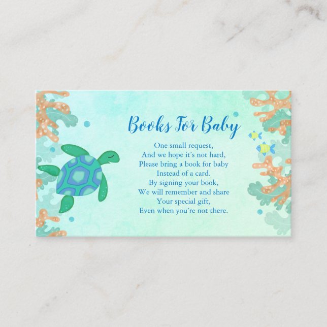 Books For Baby Turtle Under The Sea Baby Shower Enclosure Card (Front)