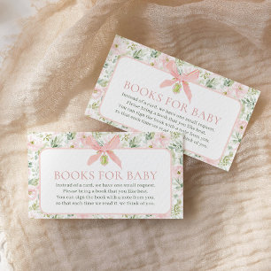 Books For Baby Vintage Floral Pink Bow Baby Shower Enclosure Card