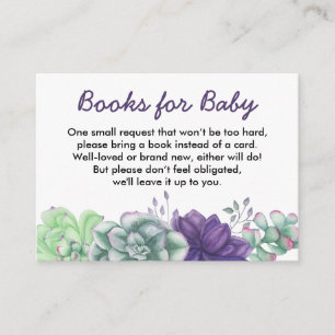 Books for Baby Watercolor Succulents Baby Shower Enclosure Card