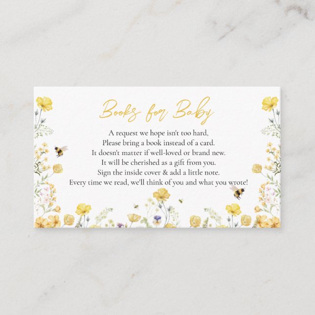 Books For Baby Wildflower Floral Honey Bee  Enclosure Card (Front)