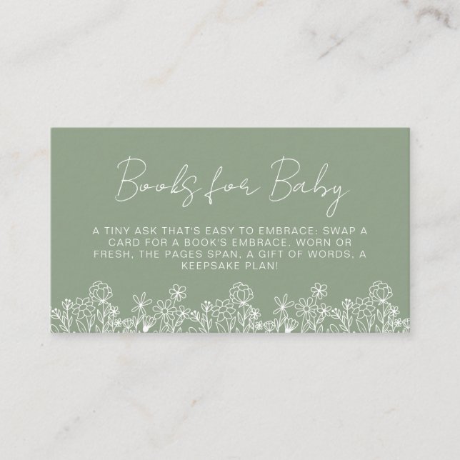 Books for Baby Wildflower Sage Green Baby Shower Enclosure Card (Front)