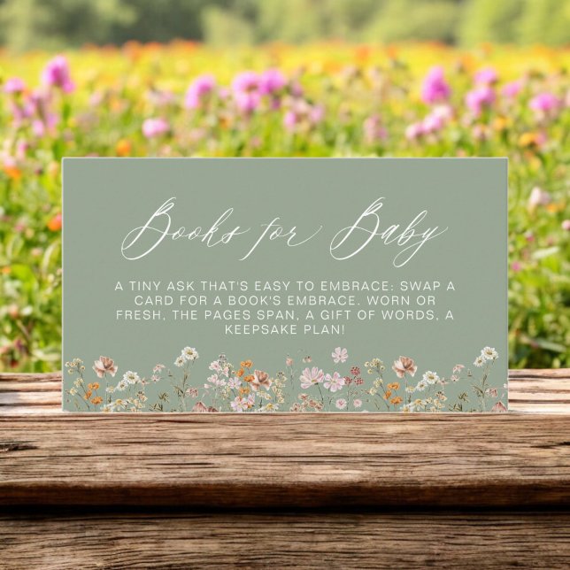 Books for Baby Wildflower Sage Green Baby Shower Enclosure Card (Creator Uploaded)
