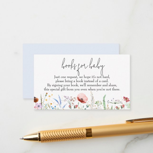 Books for Baby Wildflowers Boy Baby Shower Enclosure Card (Front/Back In Situ)