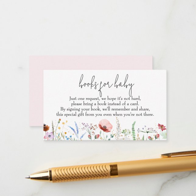 Books for Baby Wildflowers Girl Baby Shower Enclosure Card (Front/Back In Situ)