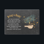 Books for baby winter bring a book insert card<br><div class="desc">Rustic modern winter grey charcoal chalkboard bring a book insert card with a wooden bird,  fir branch and watercolor drops splashes.</div>