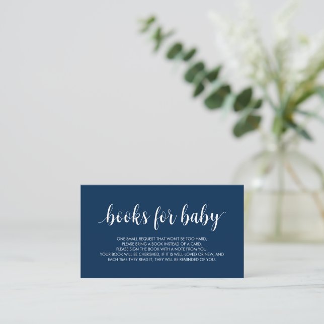 Books for the baby, Modern Cute Navy Blue Script E Enclosure Card (Standing Front)