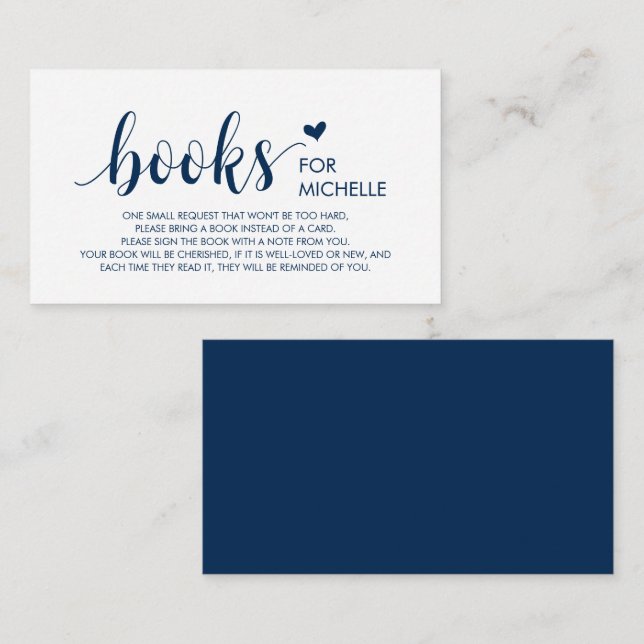 Books for the baby, Modern Cute Navy Blue Script Enclosure Card (Front/Back)