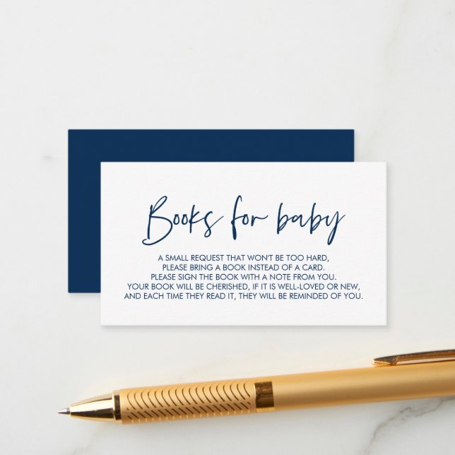 Books for the baby, Modern Minimal Navy Blue Enclosure Card (Front/Back In Situ)