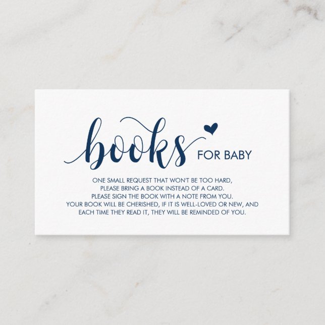 Books for the baby, Modern Rustic Navy Blue Script Enclosure Card (Front)