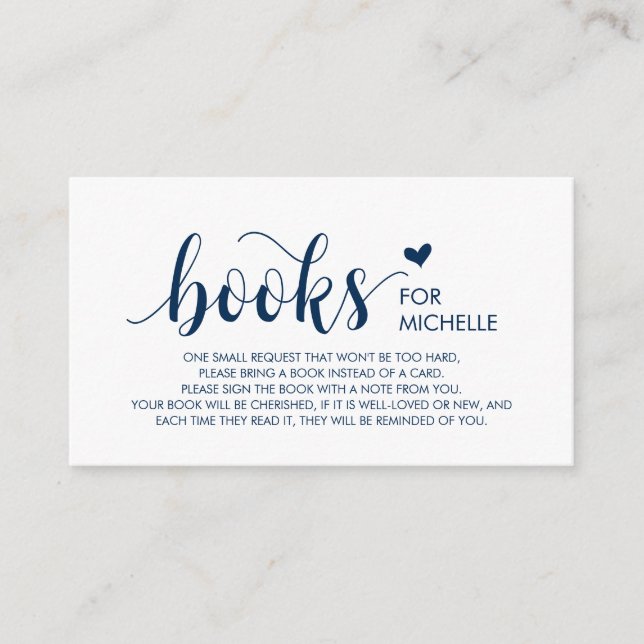 Books for the baby, Modern Rustic Navy Blue Script Enclosure Card (Front)