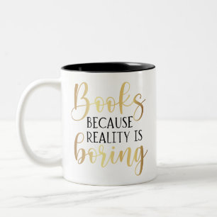 Books Funny Black Gold Script Book Lover Two-Tone Coffee Mug