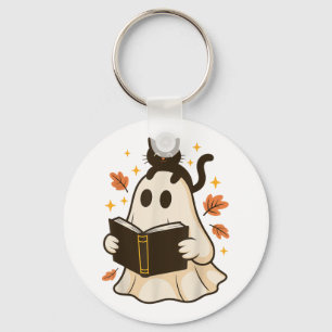 Books Ghost Reading Book Halloween Library Black C Key Ring