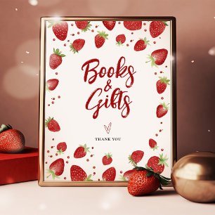 Books & Gifts Table Sign Baby Shower Strawberries