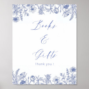 Books & Gifts Toile White And Blue  Poster