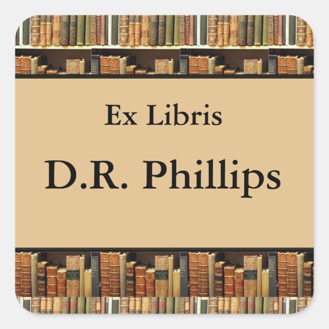 Books in Library Bookplate Square Sticker (Front)