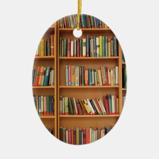 Books in the bookshelf ceramic tree decoration (Front)