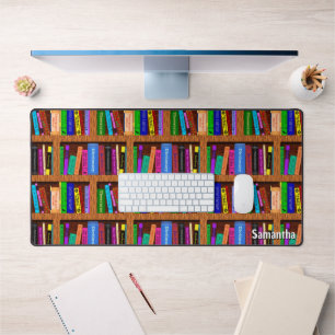 Books Library Bookshelf Pattern for Readers Custom Desk Mat