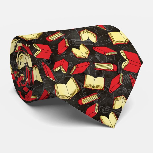 Books Lovers Black and Red Pattern Tie (Rolled)