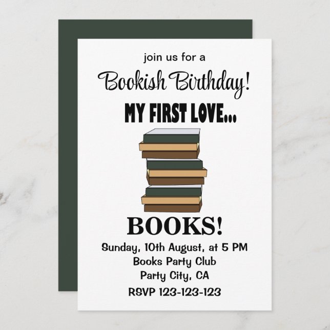 Books My First Love Books Bookish Birthday Invitation (Front/Back)