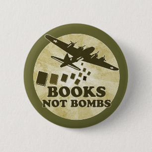 Books not bombs 6 cm round badge