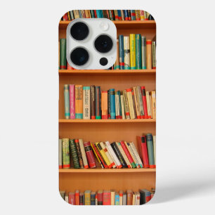 Books on Bookshelf Background iPhone 15 Pro Case