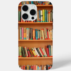 Books on Bookshelf Background iPhone 15 Pro Max Case