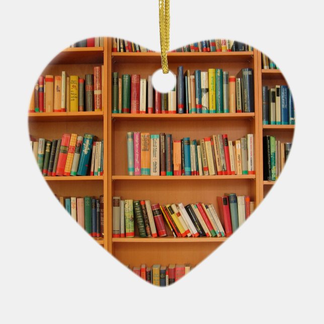 Books on Bookshelf Background Ceramic Ornament (Front)