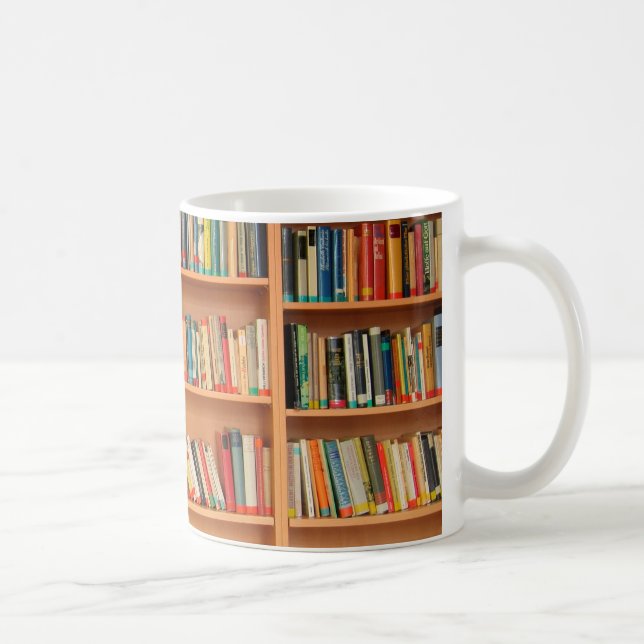 Books on Bookshelf Background Coffee Mug (Right)