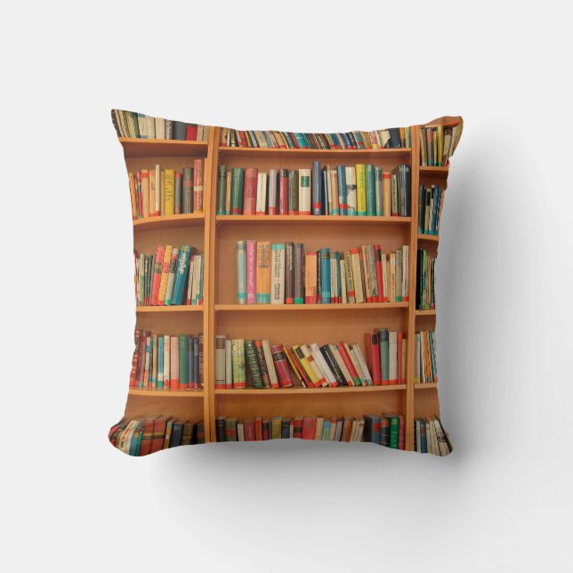 Books on Bookshelf Background Cushion (Front)
