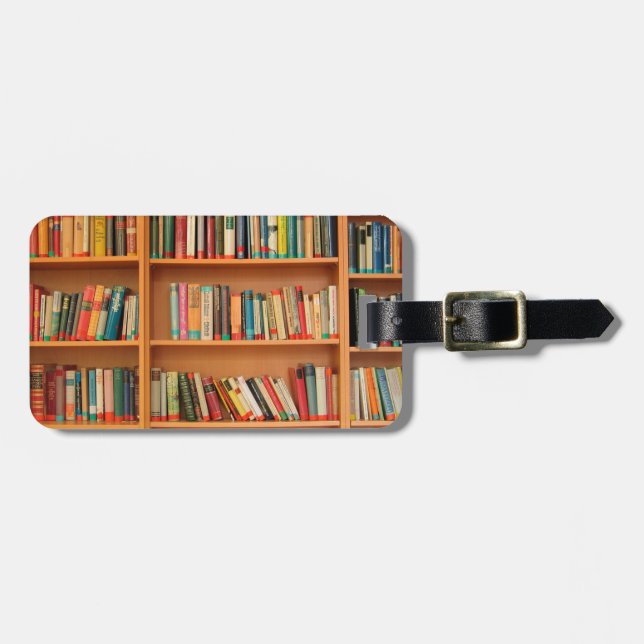 Books on Bookshelf Background Luggage Tag (Front Horizontal)