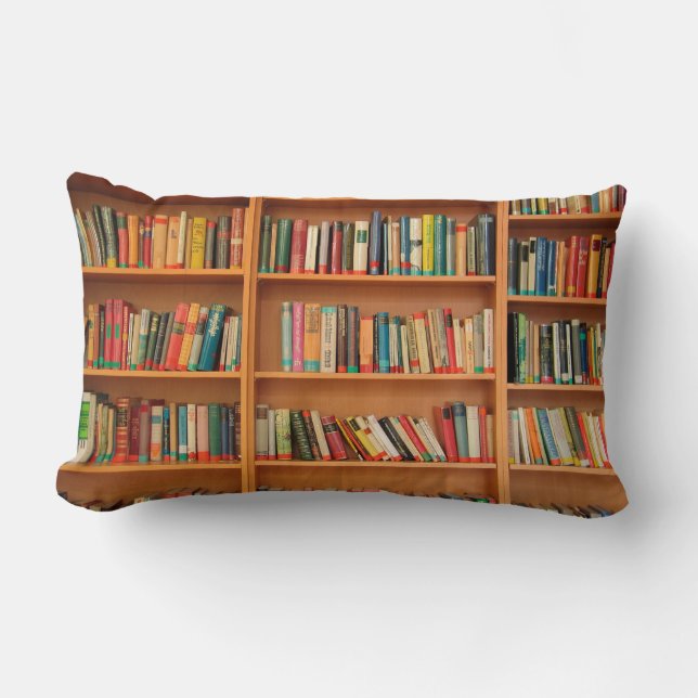 Books on Bookshelf Background Lumbar Cushion (Front)