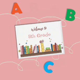 Books on Shelf Back-to-School White Pin Button