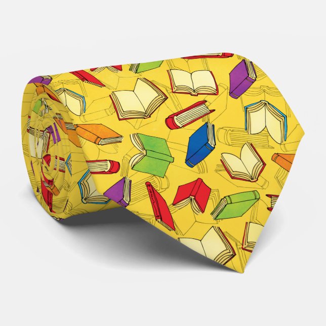Books Pattern on Yellow Tie (Rolled)