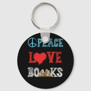 Books Peace Love Books worm Book Nerd Book Lover Key Ring