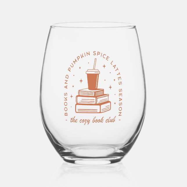 Books & Pumpkin Spice Season Stemless Wine Glass (Front)