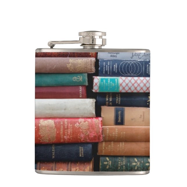 Books Read Love Old Books Hip Flask (Front)